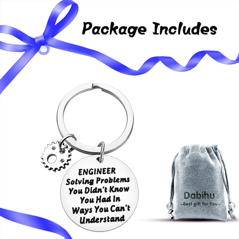Engineer Solving Problems You Didnt Know You Had Keychain with gear charm and velvet pouch package included