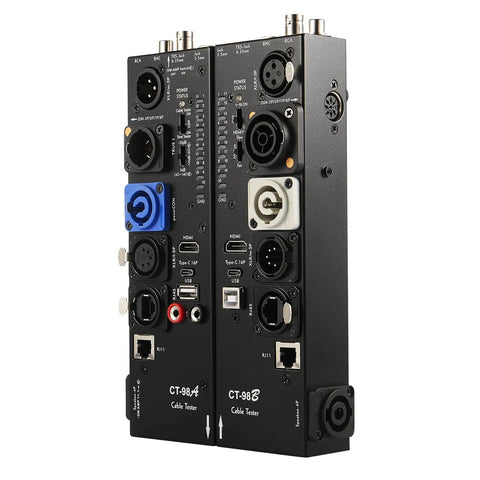 Detachable Pro Cable Tester With Multi Interface Audio Video Diagnostics And LED Indicators HDMI Type C USB RCA BNC XLR TRS RJ11 Ports Ultimate Tester Gear For Pros Black, front view
