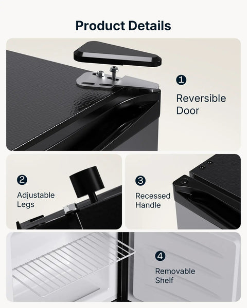Compact Upright Freezer Delivering 1.1 Cu Ft Of Legit Cold Storage with reversible door, adjustable legs, and removable shelf.