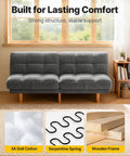 65 Inch Convertible Futon Sofa Bed With Adjustable Backrest Corduroy Grey Upholstery in a living room setting