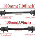 Heavy Duty 2 Pack Bike Hub Axle Set With 150 Mm Front And 180 Mm Rear Shafts dimensions and details on a white background