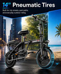 Foldable 1200W Electric Bike With Dual Suspension, 25 MPH Top Speed, 45 Mile Pedal Assist Range, 14 Inch Tires, 3 Speed Modes, Commuter Ebike For Adults And Teens, Dope City Cruiser For Everyday Rides with 14 inch pneumatic tires