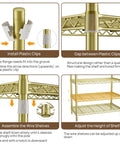 Kickass Heavy Duty Portable Closet Rack With Adjustable Metal Shelves assembly instructions showing clips and height adjustments.