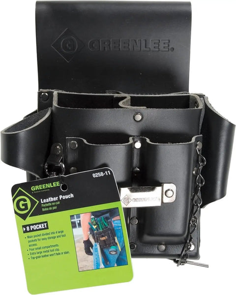 Leather Tool Pouch With Eight Pockets For Pros Heavy Duty Belt Organizer For Builders Pro Grade Worksite Accessory with label