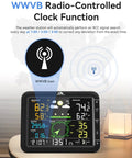 10-In-1 Wireless Weather Station With Outdoor Sensor No Wifi Radio Controlled Clock Display showing temperatures and forecast