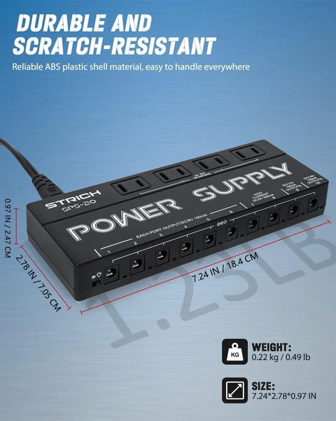 Ten Independent DC Outputs Guitar Pedal Power Supply For Effects: 6x9V 100mA, 2x9V 500mA, durable ABS shell