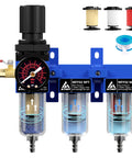 3 Stage Air Dryer System For Compressors With 1/4 Inch NPT, 5 Micron Brass Filter, 0.5 Micron Fiber Filter, 0.01 Micron Coalescing Filter Cartridge