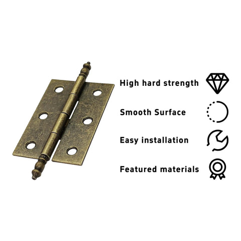 Four Pack Antique Bronze Folding Butt Hinges Measuring 2.5 By 1.69 Inches For Cabinet Doors Rustic Windows Wood Boxes And Heavy Duty Vintage Brass Finish Furniture Hardware That Is Badass Rust Resistant And Gonna Work Sweet For Yall, showing hinge detail with smooth surface and installation points.