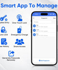 Smart app interface showcasing features for Super Slick Smart Door Lock Handle Set Delivering Breezy No Fuss Keyless Entry With Fingerprint Scan App Control.