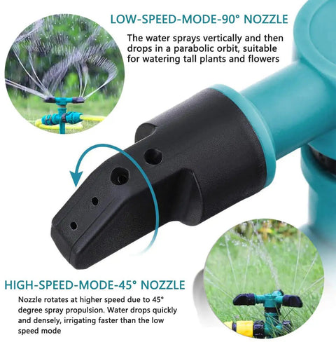 Rotating 360 Degree Lawn Sprinkler For Yard Coverage Up To 2000 Sq Ft With Auto Watering System installation close-up showing nozzle modes