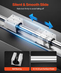 SBR25 Linear Rail Kit with two 47.24 inch rails and four bearing blocks, showcasing ball bearing and surface finish details.