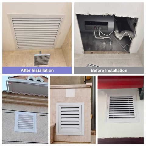 Heavy Duty Louvered Return Air Grille Access Hatch Panel Wall Ceiling Vent For Smooth Airflow No Sweat Plumbing Drywall Inspection Home Run Fit Service Panel installed and before installation views