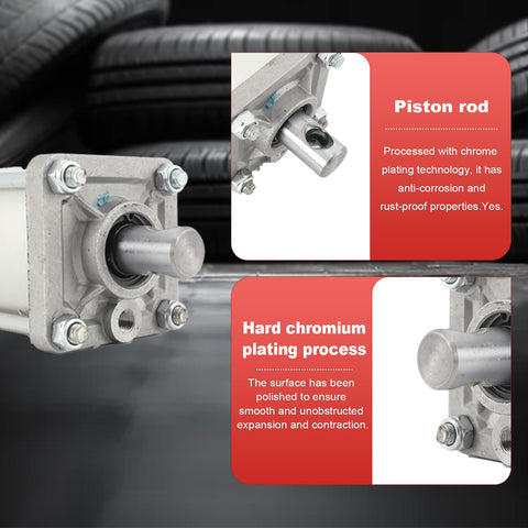 Beefy Tabletop Pneumatic Air Cylinder for Tire Changer Machine, showing chrome-plated piston rod and aluminum construction.