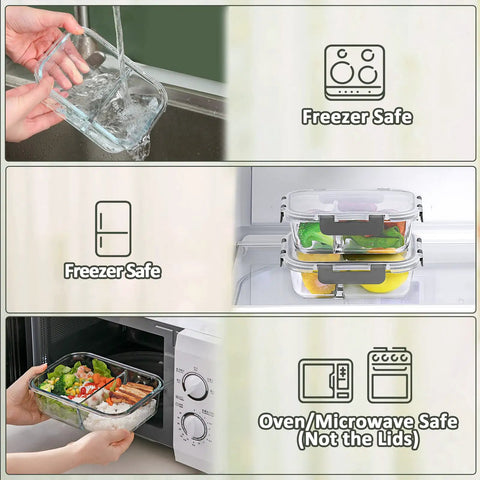 10 Pack Glass Meal Prep Containers With Two Compartments And Airtight Lids 30 Oz Each Durable Glass Food Storage in kitchen use
