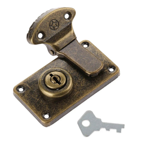 Vintage Metal Key Hasp Lock For Jewelry Box And Wooden Suitcase With Antique Toggle Latch And Key Screws Included
