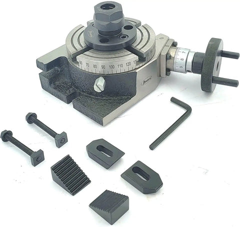 4 Inch Rotary Table For Milling Machines With 100 Mm Work Surface ER 20 Collet Adaptor And M6 Clamp Kit Cast Iron Precision