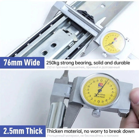Heavy Hitting 50 Inch Full Extension Three Section Drawer Slides With Smooth As Butter Soft Close Glide and No Sweat Nylon Buckles, 76mm wide