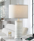 3 Way Dimmable Rustic Table Lamps Set Of 2 With Touch Control And Built In USB Port And AC Outlet White Finish For Living Room