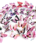 Mixed Pack Of 12 3D Pink Butterfly Wall Stickers For Home Decor On Smooth Surfaces in assorted sizes and styles