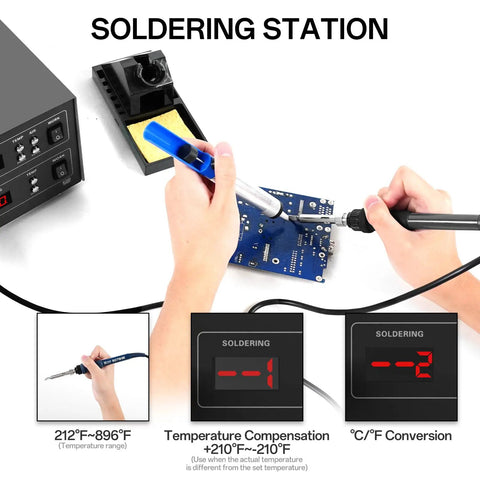 2 In 1 Hot Air Rework And Soldering Iron Station Pro Grade 700W SMD ESD Safe Soldering Kit for circuit board soldering
