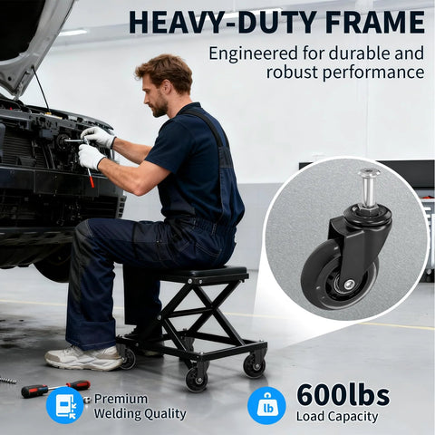 Mechanic on stool using Set Of 6 Heavy-Duty 2.5 Inch Caster Wheels With Rubber Tires, 360 Degree Swivel, for garage seats