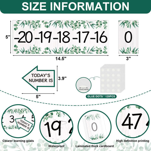 Boho Number Line Bulletin Border Set 34Ft For Classrooms With Minus 20 To 120 Numbers And Todays Number Card, Eucalyptus Design