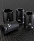1 Inch Drive Deep Impact Socket Set, 9-Piece Jumbo 6-Point Metric Sockets, CR-Mo Steel, displayed on textured surface
