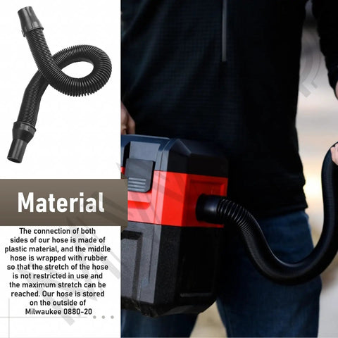 Person using 14-37-0160 Vac Hose Assembly For Older 0880-20 18V Wet Dry Vacuum Cleaner with rubber middle, plastic ends.