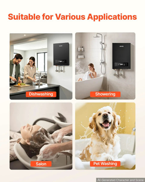 27kW Tankless Electric Water Heater 240V in kitchen for dishwashing, showering, salon, and pet washing applications.