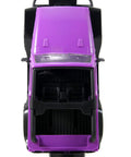 Top view of purple Jeep Wrangler One Sixteenth Scale RC Car For Kids With 2.4GHz Radio Control And Turbo Boost, black details visible