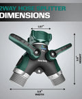 Two Way Hose Splitter Heavy Duty Outdoor Faucet Connector With Shut Off Valve All Metal Y Adapter For Garden Watering Leak Free Dual Outlet Spigot Splitter With Easy Grip Handles And Durable Weatherproof Build, dimensions view