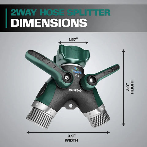 Two Way Hose Splitter Heavy Duty Outdoor Faucet Connector With Shut Off Valve All Metal Y Adapter For Garden Watering Leak Free Dual Outlet Spigot Splitter With Easy Grip Handles And Durable Weatherproof Build, dimensions view