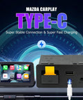 Wireless CarPlay Retrofit Kit With Type-C USB Hub For Mazda MZD Connect 2014-2019 Cars, shown with USB Type-C and screen display.