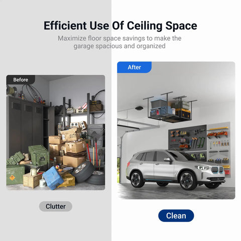 Heavy Duty Overhead Garage Storage Rack Free Up Floor Space With This Bad Boy Steel Ceiling Mount Perfect For Holding All Your Bulky Tools Bike Parts And Gear Without The Stress Or Sagging In Sleek Black Finish