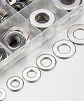 SAE Flat Washer Set 550 Piece Stainless Steel Assortment For Screws And Bolts In Twelve Sizes Ranging From Two To One Half Inch