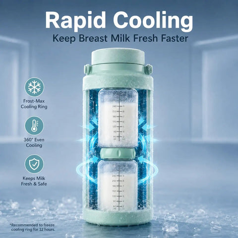 Skip The Ice Pack Struggle Portable Breast Milk Cooler Keeps Fresh Up To 24 Hours Durable Design For Two Bottles with Frost-Max Cooling.