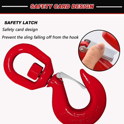 Beefy 5 Ton Swivel Hook With Latch For Hoist Rigging And Lifting Heavy Duty Alloy Steel Crane Hook Handles Up To 11000 Lbs Safety Locking Latch Durable Quenched Steel For Serious Lifting Jobs red swivel hook with safety latch close-up