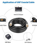 PL259 25Ft RG8 UHF Male To Male Coax Cable for CB Radio, HAM Radio, VHF Radio, SWR Meter, Antenna Analyzer applications