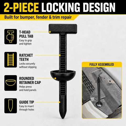 Heavy Duty Automotive Cable Tie Buckle Fasteners Kit for Bumper, Fender Liner, Splash Shield and Trim Panels with details