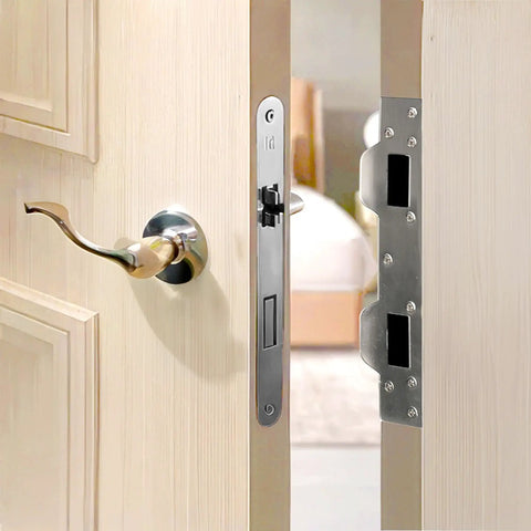 Heavy Duty Door Strike Plate Reinforcement For Front Door Security, Double Strike Plate For 5-1/2 Inch Hole Centers, Satin Nickel