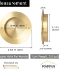 Diagram of 4 Pack Solid Brass Finger Pulls For Sliding Doors And Cabinets, 2 1/8 Inch, showing dimensions and weight in brushed gold.