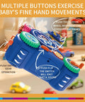 Close-up of Space Gear STEM Toy Set For Ages 3 And Up With Electric Drive System, featuring colorful gears and buttons for motion.