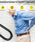 Elderly man using sturdy 18 inch outdoor stair handrail for 1 to 2 steps, black U shaped wall mount grab bar, easy install safety rail.