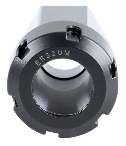 Hardened ER32 Collet Chuck Block For CNC Machines With Slotted Collet Nut Included, front view of hex style tooling