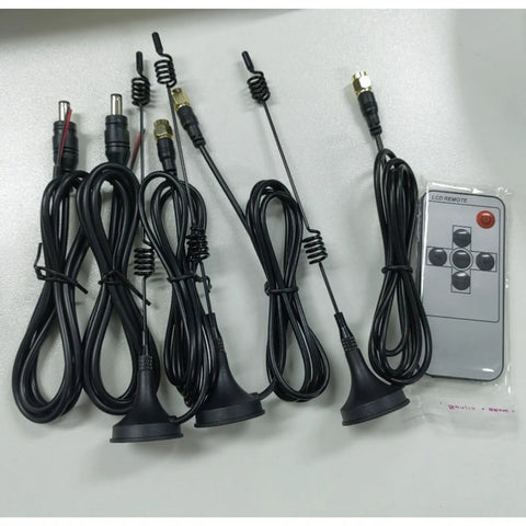Wireless Forklift Camera System With Seven Inch Waterproof Monitor includes multiple antennas and remote for secure connection.