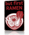 Funny Vintage Metal Sign But First Ramen Tin Wall Art 8x12 Inches For Home Kitchen Bar Garage Office Decor Modern Rustic Aluminum Sign With Pre Drilled Holes