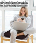 Woman sitting on Brown U Shaped Foam Seat Cushions For Dining Chairs And Office 17 By 15 Inches Thick High Density Foam Non Slip Grip
