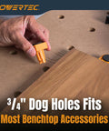 Foldable 24 X 48 Inch Workbench Tabletop with pre drilled dog holes and yellow quick insert lock for collapsible workstand