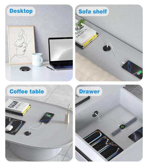 2 Inch Desk Power Grommet Outlet With 20W USB C Fast Charging And 125V 12A Recessed Flush Mount for desks and tables