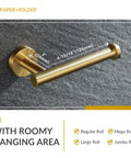 Brushed Dark Gold Stainless Steel Toilet Paper Holder With Round Arm Design, SUS304 Wall Mount TP Hanger for Regular and Large Rolls